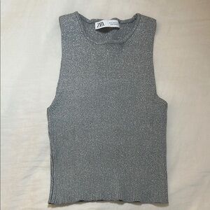 Zara Gray Ribbed Sleeveless Tank Top